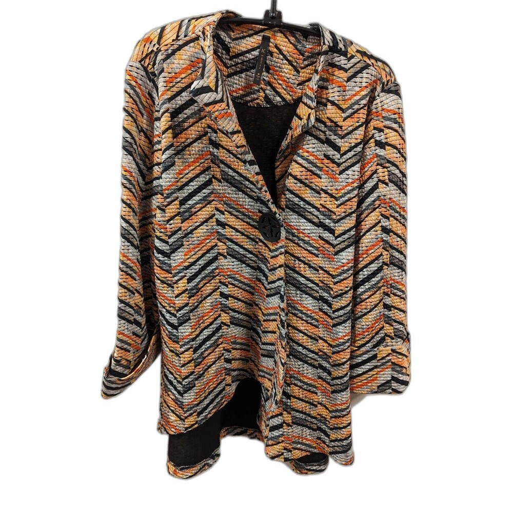 IC COLLECTION By Connie K Colorful Asymmetric Swing Jacket Women's Medium